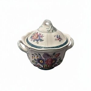 Wedgwood Sugar Bowl Ceramic Floral Design White Multicolor Decorative Piece